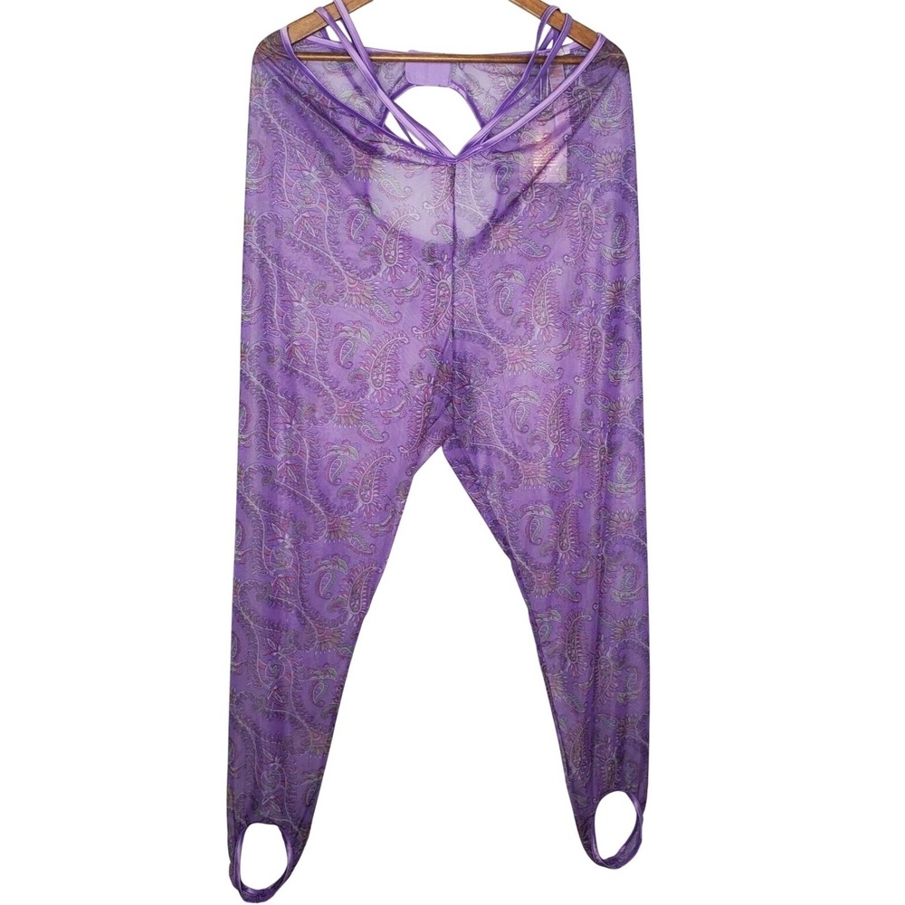 Savage X Fenty Purple Paisley Sheer Mesh Stirrup Leggings Strappy V-Waist 3X NWT - Picture 2 of 8
